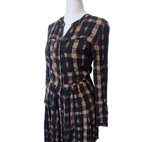 Anthropologie 11.1. TYLHO Black Checkered Button Up Dress Small - Picture 3 of 6